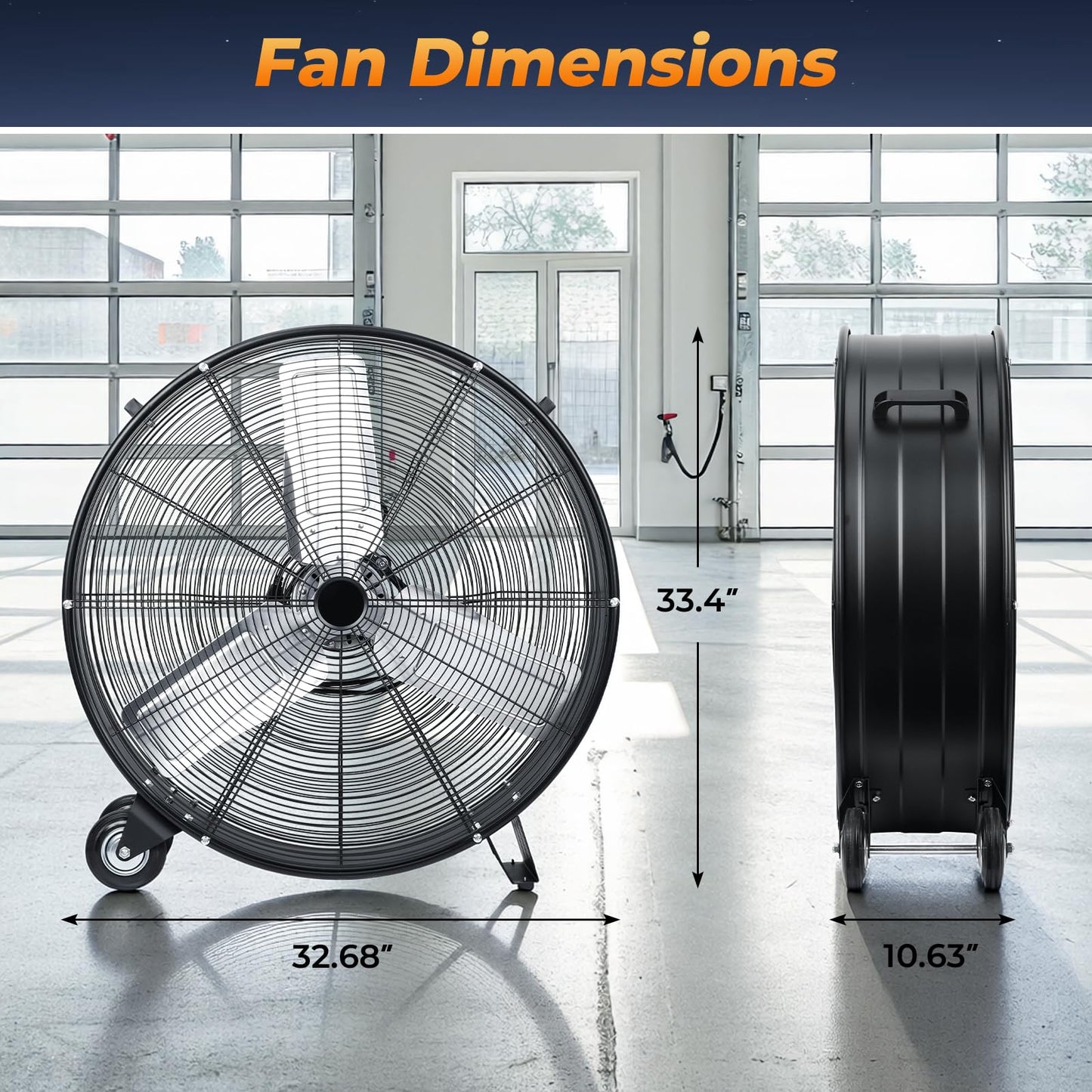 Zevemomo 30 Inch High Velocity Industrial Fan, 13520 CFM, 2-Speed, Metal Drum Fan Floor Shop Floor Fans Heavy Duty, Powerful Cooling for Garage, Workshop, Warehouse, Gym (Black)