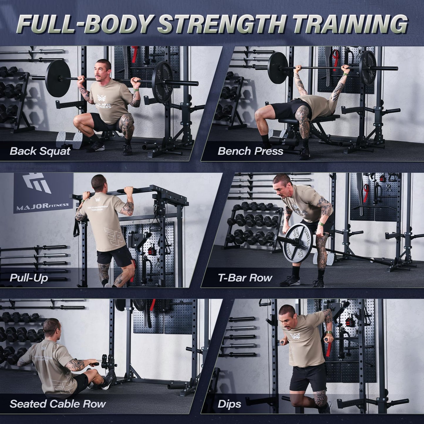 MAJOR FITNESS Drone3 Power Rack, 2500lbs Multi-Function Home Gym Squat Rack with Dual Pulley System, Pull-Up Bar & J-Hooks, Heavy-Duty Steel Frame for Maximum Stability & Strength Training
