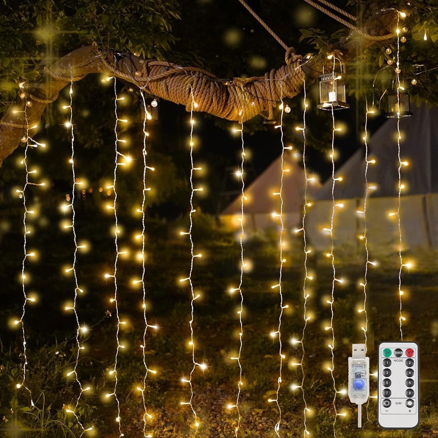 Suddus Curtain Lights - 200 LED Fairy String Lights for Indoor/Outdoor Decor | Warm White