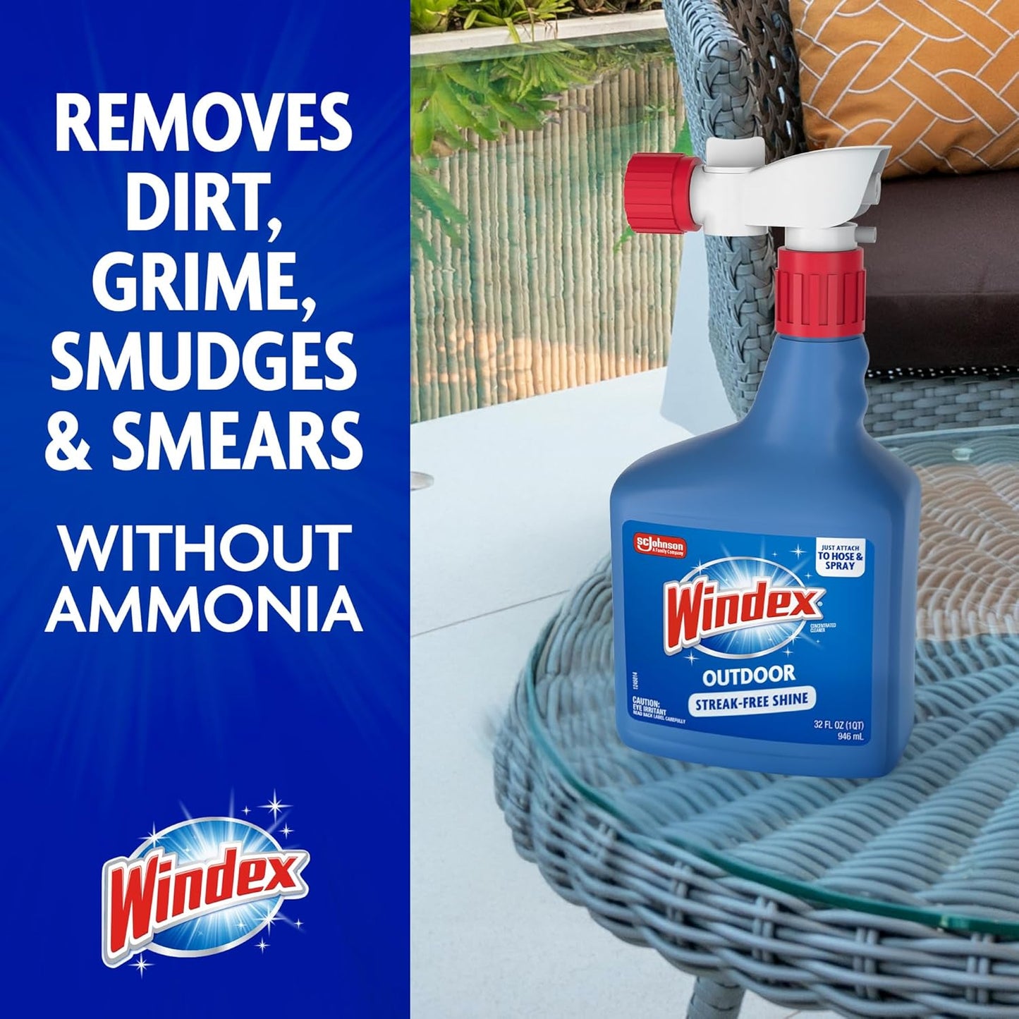 Windex Outdoor Window & Glass Cleaner - Ammonia-Free Formula for Deep Cleaning | 32 Fl Oz (Pack of 2)