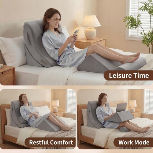 Axelrod Orthopedic Bed Wedge Pillow Set - 4PCS Adjustable Foam for Back, Neck & Leg Pain Relief | Grey