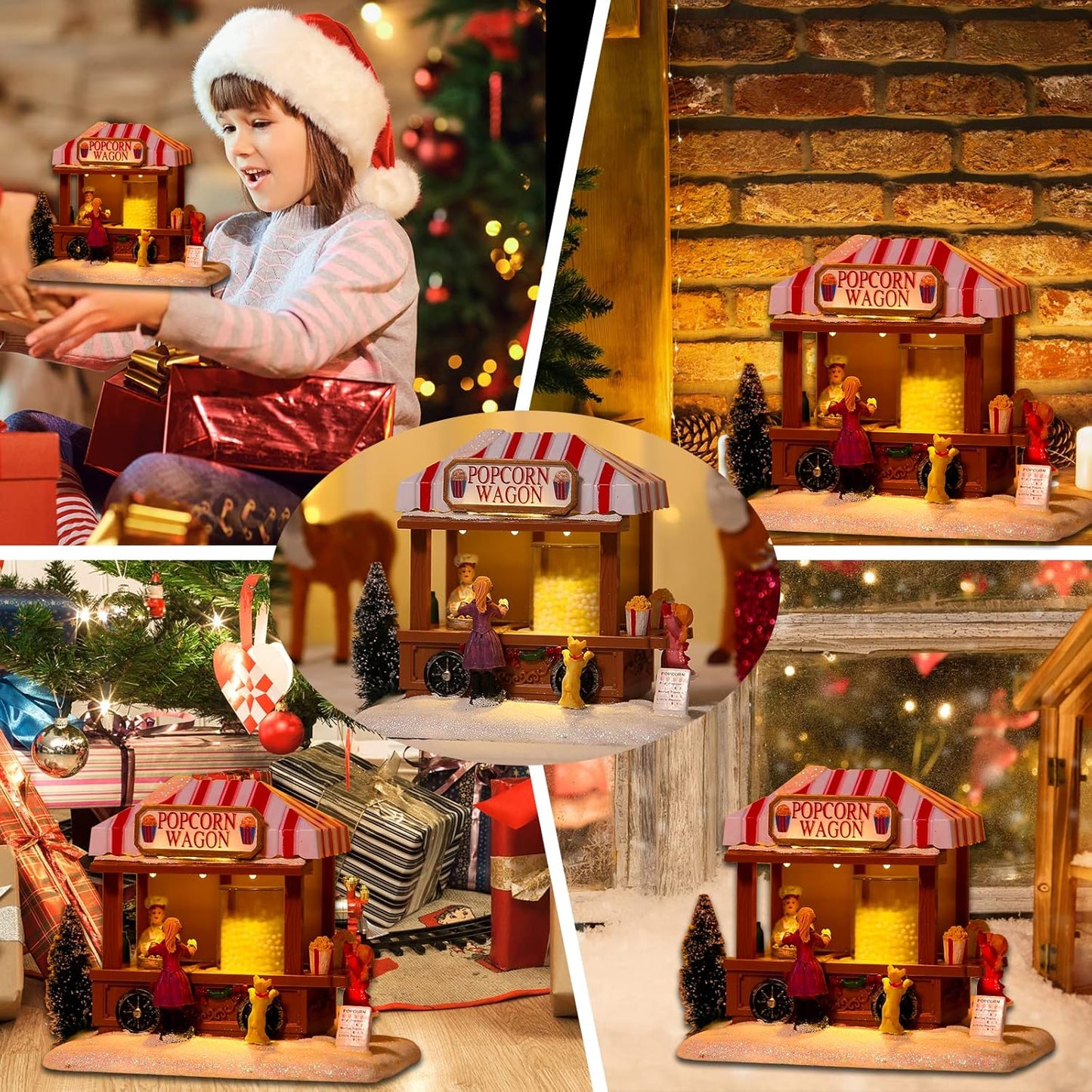 Regine Switzerland Christmas Village Houses - LED Lighted Popcorn House Figurine with 8 Music | Holiday Home Decor