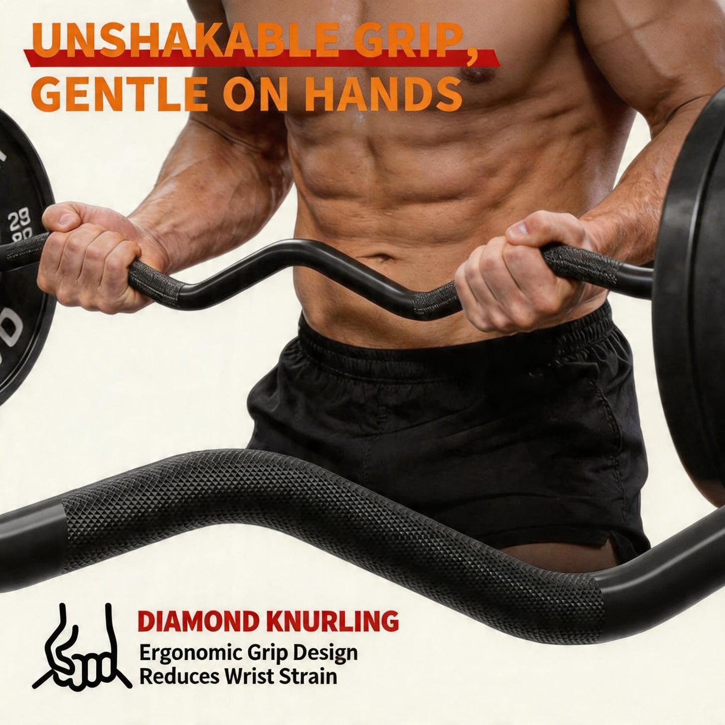 EZ Curl Barbell Bar 47" for 2-Inch Plates – Olympic Curl Bar for Bicep, Tricep, Hip Thrusts, Squat, Home Gym – 700lb Weight Capacity, Anti-Slip Diamond Knurling & Ergonomic Curved