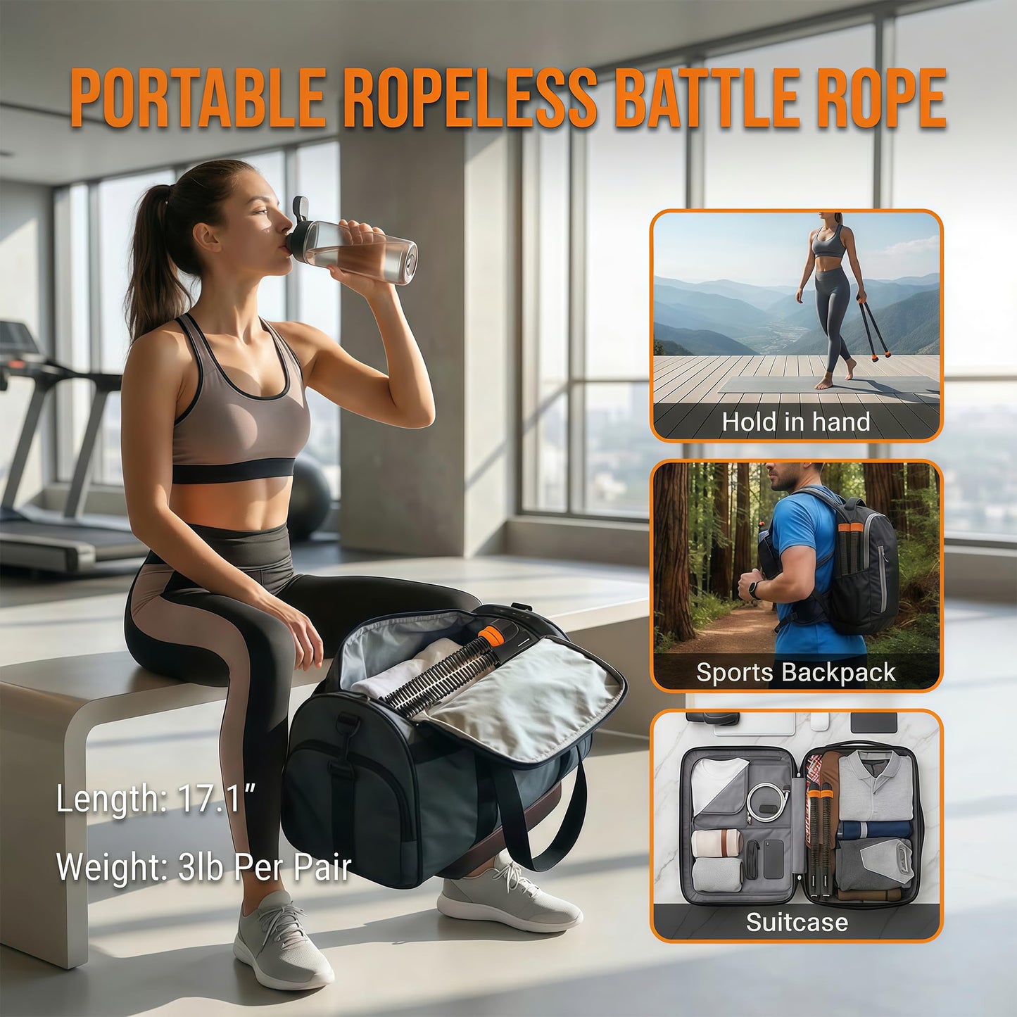 Aiivow Cordless Ropeless Battle Ropes for Home Gym, Adjustable Weights Portable Battle Ropes with Storage Bag, Exercise Equipment for Strength Training, Aerobic Exercise, Men& Women,Purple