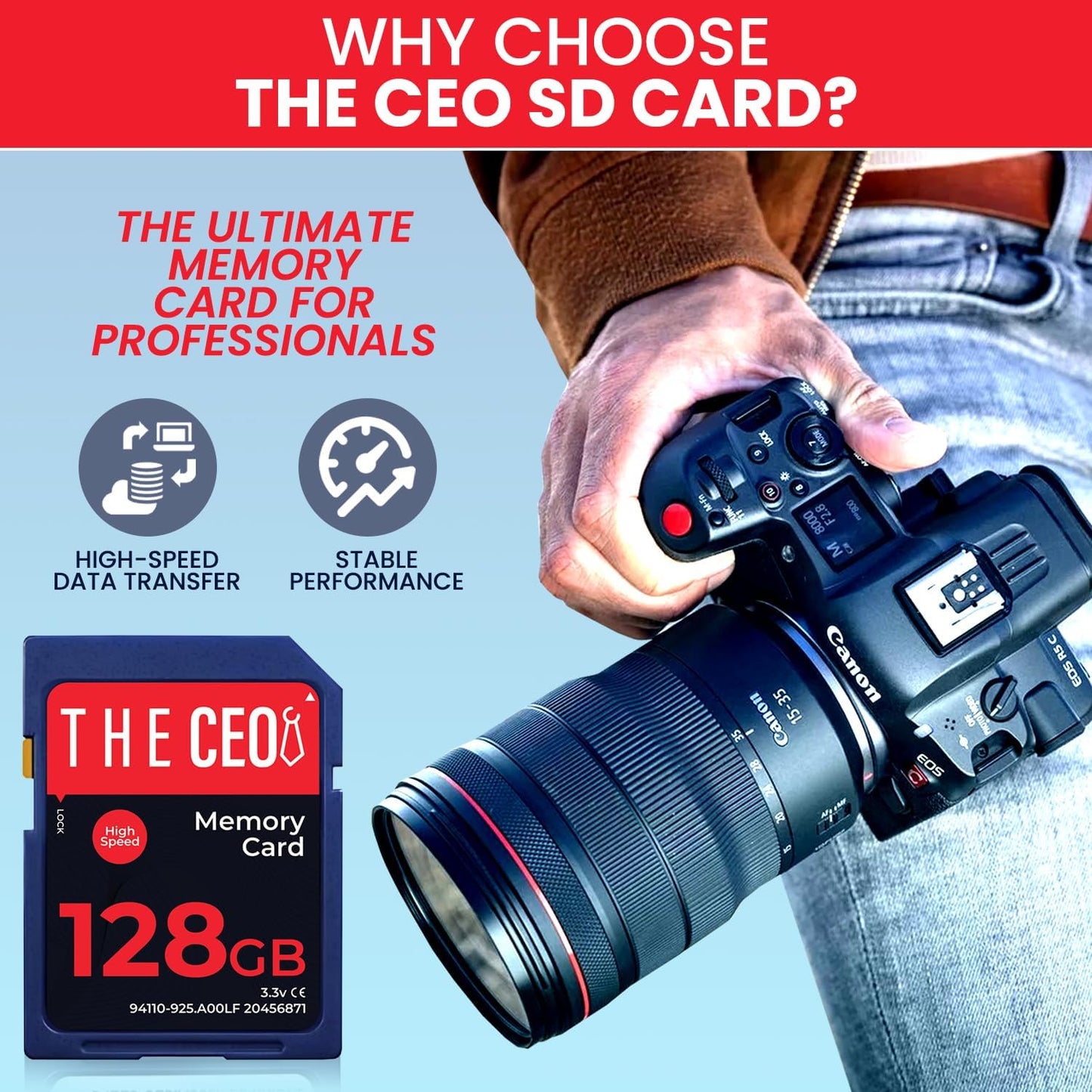THE CEO 90MB/s 10 128GB Memory Card Ultra SDHC UHS-I High-Speed & Reliable Camera Card - Class for Fast Read/Write