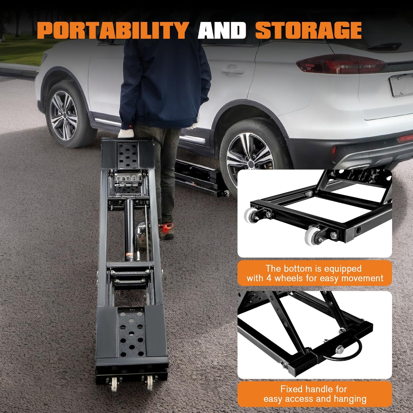 Albott 5000 LBS Portable Car Lift, Adjustable Quick Jack with 26" Max Height, Locking Levers, 25–30s Fast Cycle, Scissor Lift for Sedans in Garage or Shop, Foldable Design & Wheels, Black