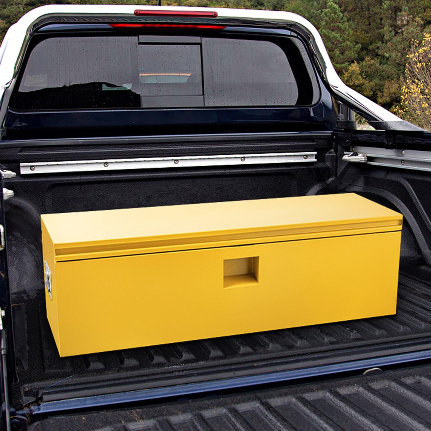 PeacefulHues Heavy Duty Steel Truck Toolbox – 76x38x38cm – Gas Shock Lid – t-Handle Lock – Weatherproof Rubber Seal – Secure Underbody Storage Chest – Fits Pickup, Truck Bed, RV, Trailer