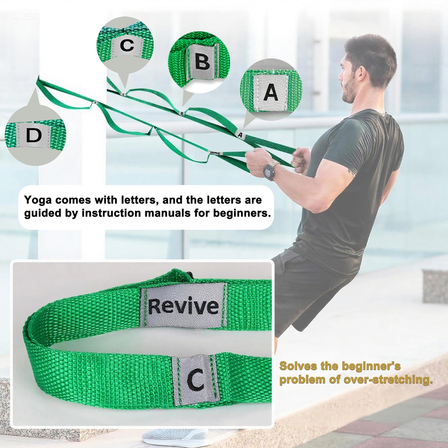 LXLOVESM Stretching Strap Yoga Strap with 10 Loops, Non-Elastic Stretch Band for Physical Therapy, Flexibility, Exercise, Pilates, Dance & Gymnastics Workout (Green)