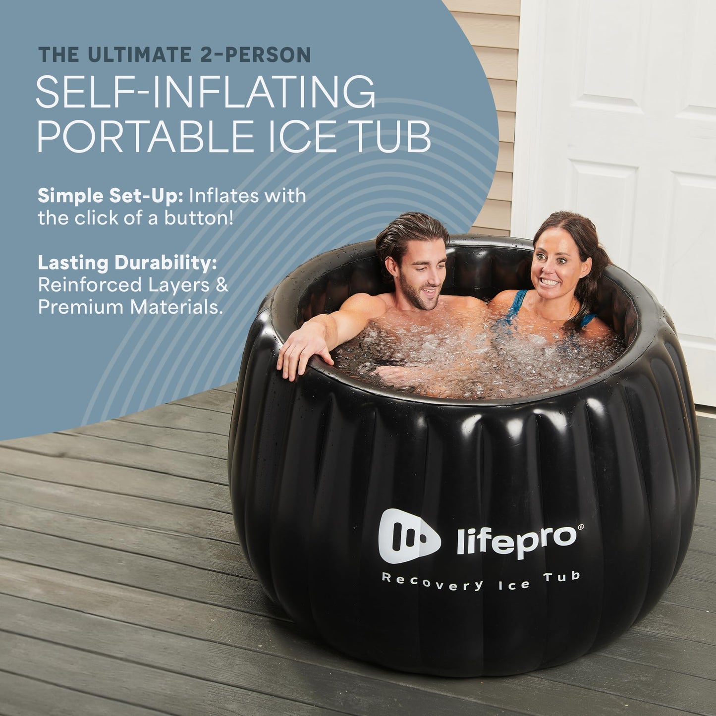 Lifepro 2-Person Portable Ice Bath Tub for Athletes XL - Self-Inflatable Ice Bath Tub for Adults- Foldable Ice Pod Cold Plunge Tub for Outdoor Ice Bath - Durable Ice Plunge Tub for Ice Baths at Home