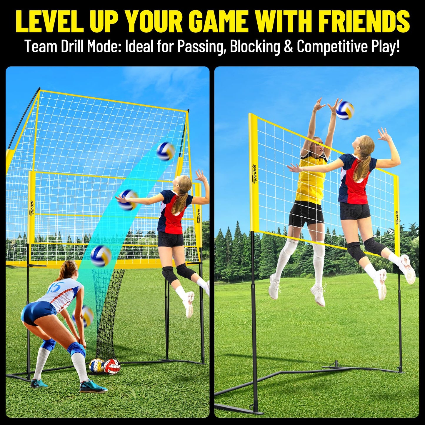 Volleyball Training Equipment, Adjustable Height Volleyball Net for Backyard Training - Portable Outdoor Volleyball Set with Durable Net & Tool-Free Setup for Serving, Hitting, and Spiking Practice
