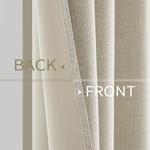 MIULEE 100% Blackout Linen Curtains - Thermal Insulated Room Darkening Drapes, Cream | 52 x 120 Inch (2 Panels)