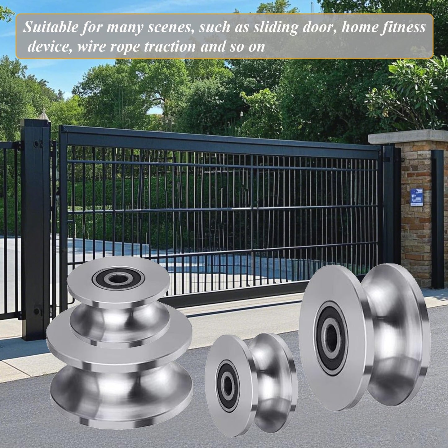 Sliding Gate Rollers Stainless Steel U Groove Wheel Heavy Duty Cable Pulley Block U Shaped Rail Gate Wheels Quiet and Smooth Operation Plate Caster with Bearing for Barn Door Track
