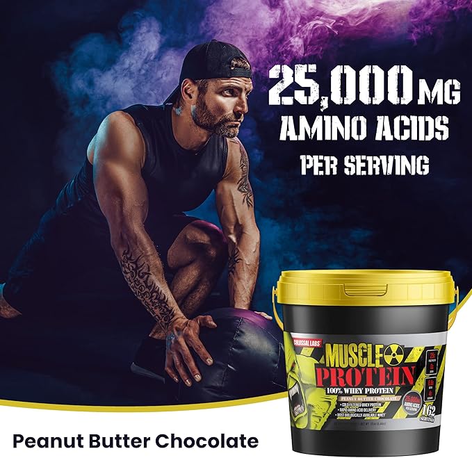 Muscle Protein Whey Powder [12 lbs/Pack of 1]??Cold Filtered, 25g Pure Protein, 6.6g BCAAs (Packaging May Vary) (12LB, Peanut Butter Chocolate)