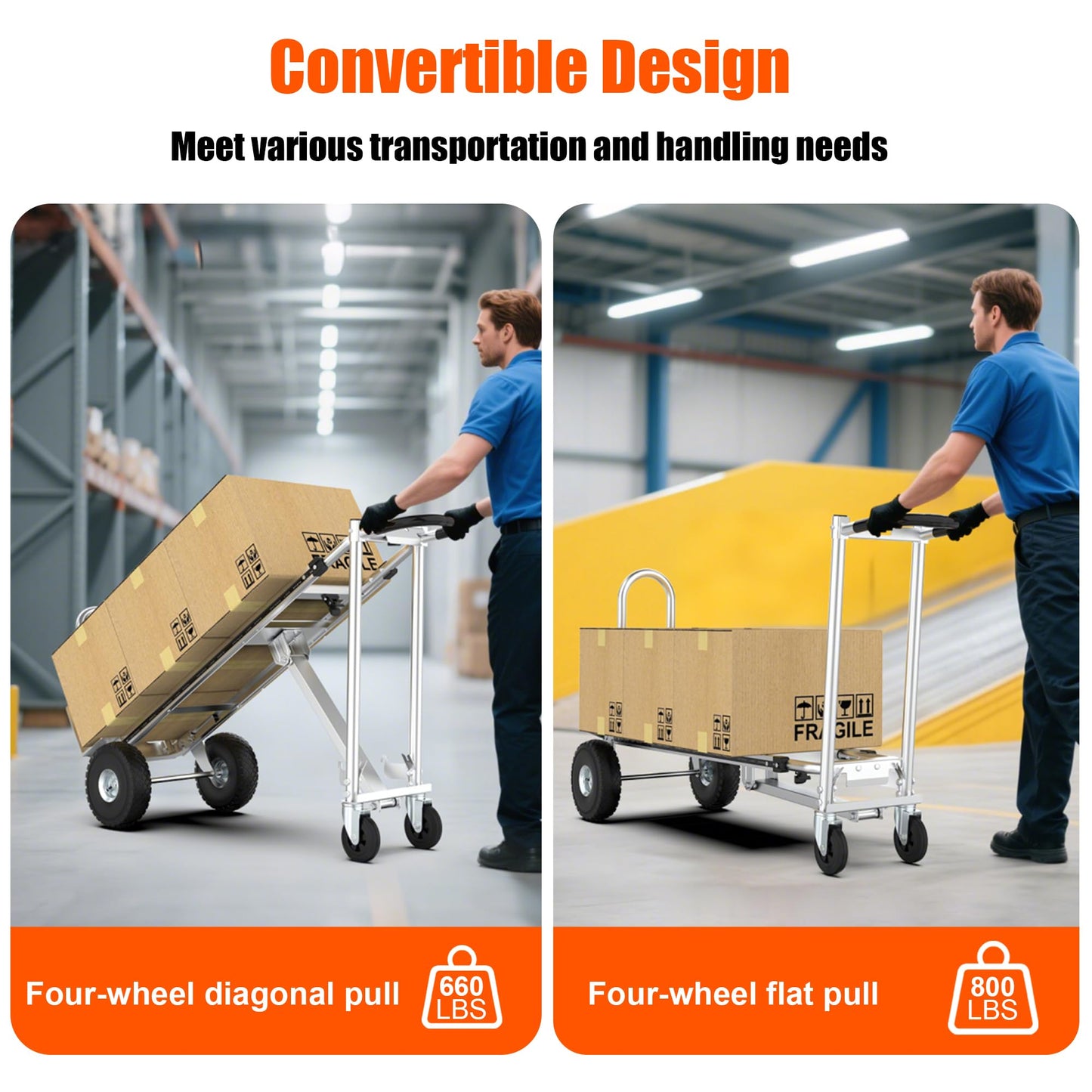 3 in1 Convertible Hand Truck, Folding Aluminum Hand Trucks 880lb Load Appliance Dolly, Heavy Duty Dolly Cart Converts Platform Cart, Portable Cart Luggage,Travel,Moving,Shopping,Office Use (Silver)
