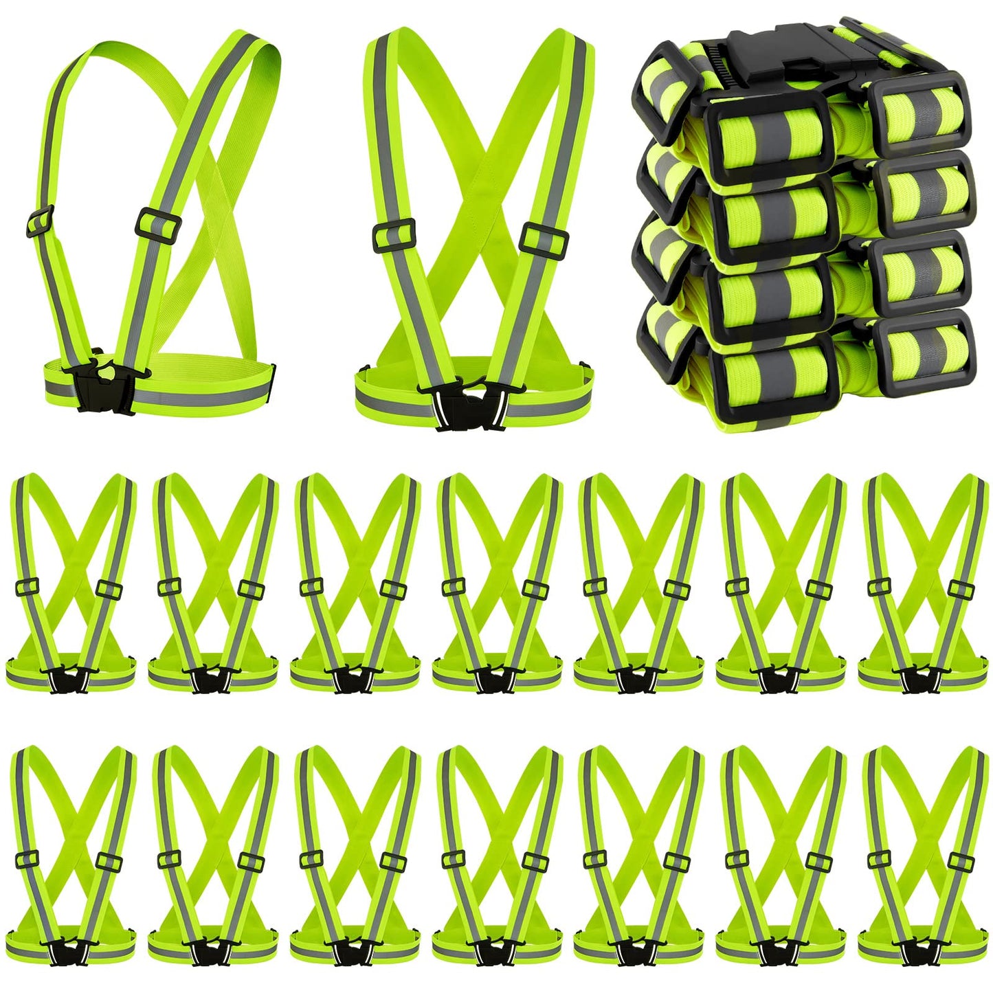 Hercicy 30 Pcs Reflective Vest High Visibility Safety Vests, Adjustable Running Gear Straps Lightweight Reflector for Construction (Yellow)