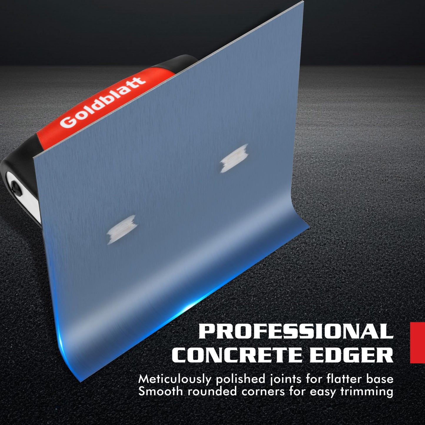 Goldblatt Concrete Edger Tool, 6" x 6" Blue Steel Edger (3/8"R, 1/2"L), Durable High Carbon Steel Concrete Finishing Tools - Masonry Hand Tool with Soft Grip, Sturdy Steel Mounting