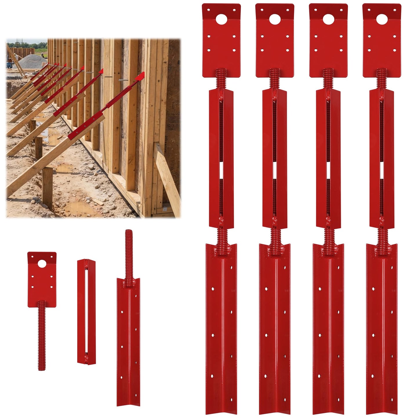 Chonway 4PCS Concrete Turnbuckle Form Aligner 28.8" - 36.5" Adjustable Wall Brace Solid-State Welding Concrete Tools with 3" X 5.5" Bent Plate Wall Plate for Wall & Beam Alignment Concrete Forms
