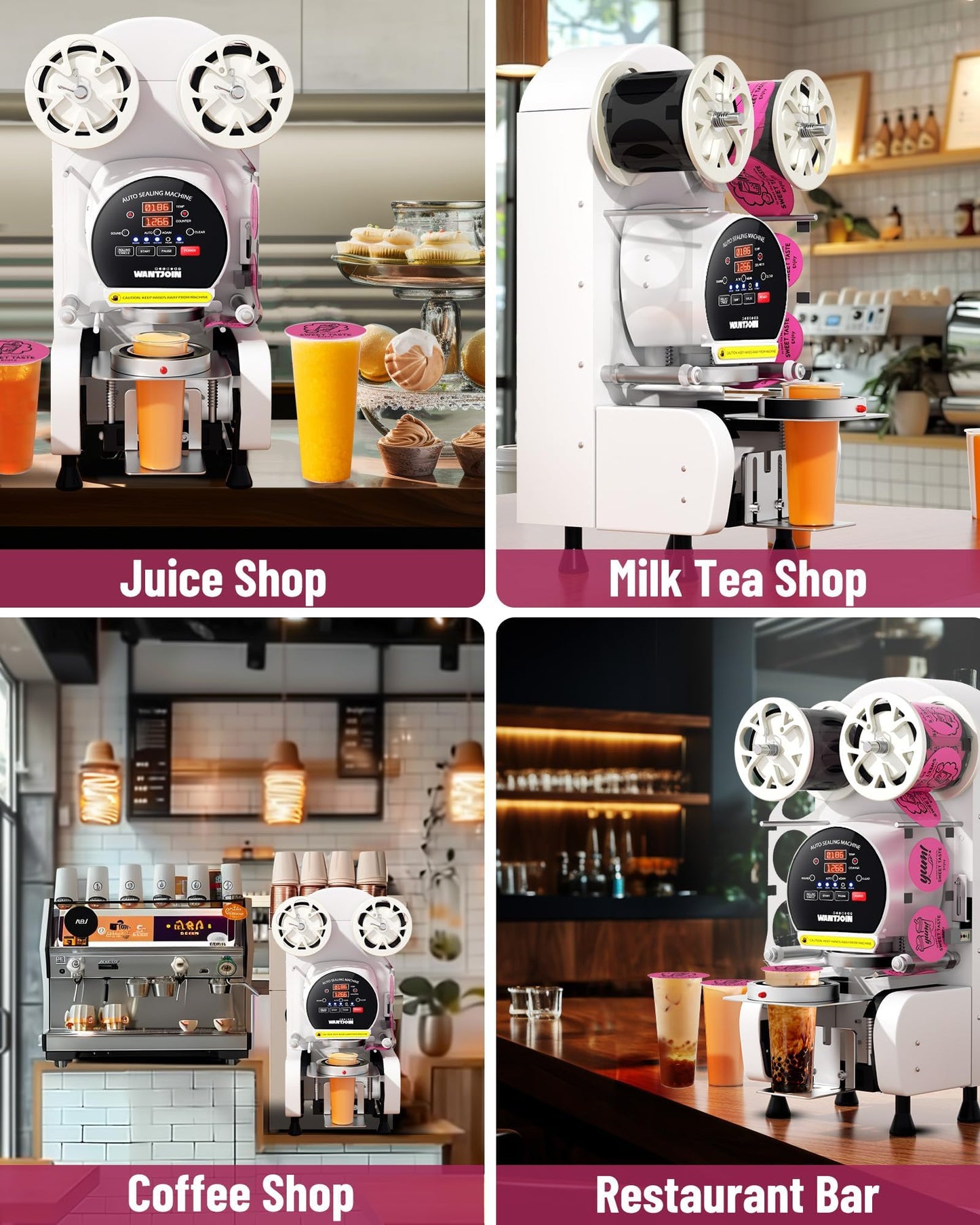 WantJoin Cup Sealing Machine - Full Automatic Cup Sealer Machine 89/90/95MM 3.50/3.54/3.74IN Electric White Cup Sealing Machine 500-600 Cups/h White