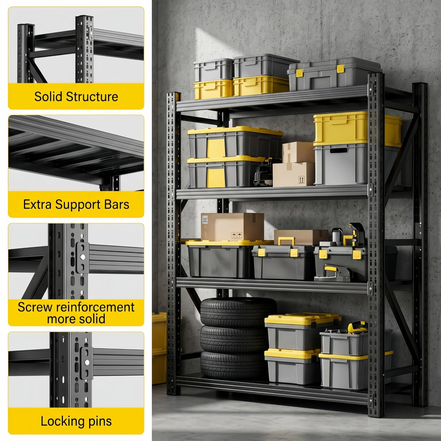Nexvrtau Heavy Duty Garage Shelving, 46" W x 20" D x 71" H, 3500 LBS Capacity, 4-Tier Adjustable Metal Storage Shelves, Reinforced Steel Storage Rack for Garage, Basement, Utility Room