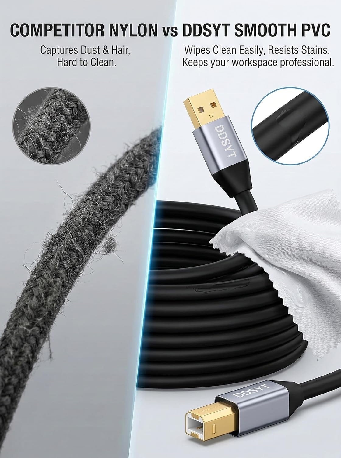 DDSYT 30 2.0 Setup FT USB Printer Cable Gold Plated USB A to B Cord for Long Distance Home Office Compatible with HP