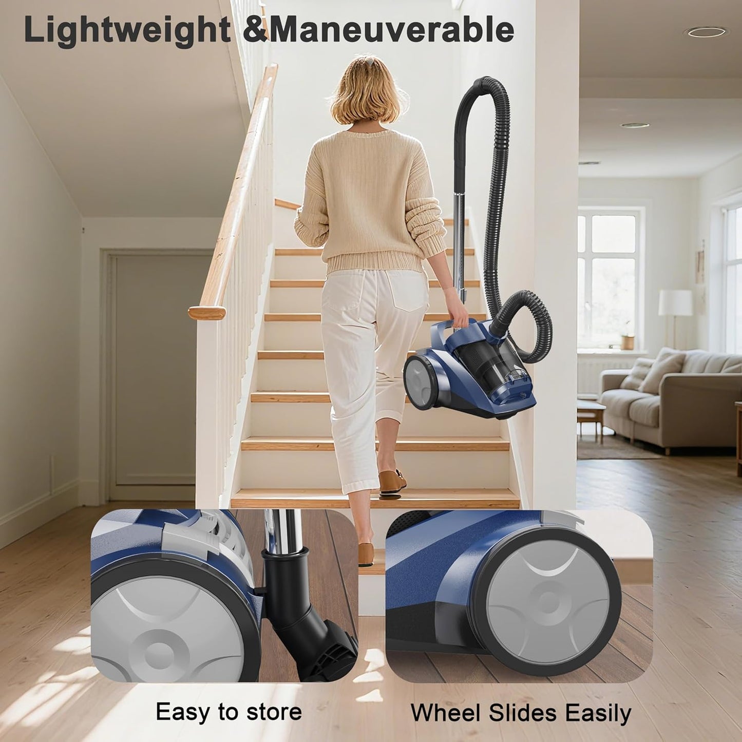 Sweepcent Canister Vacuum Cleaner - 45KPa Power Bagless Design | Lightweight Multi-Surface Vacuum with 5 Tools & Double HEPA Filter