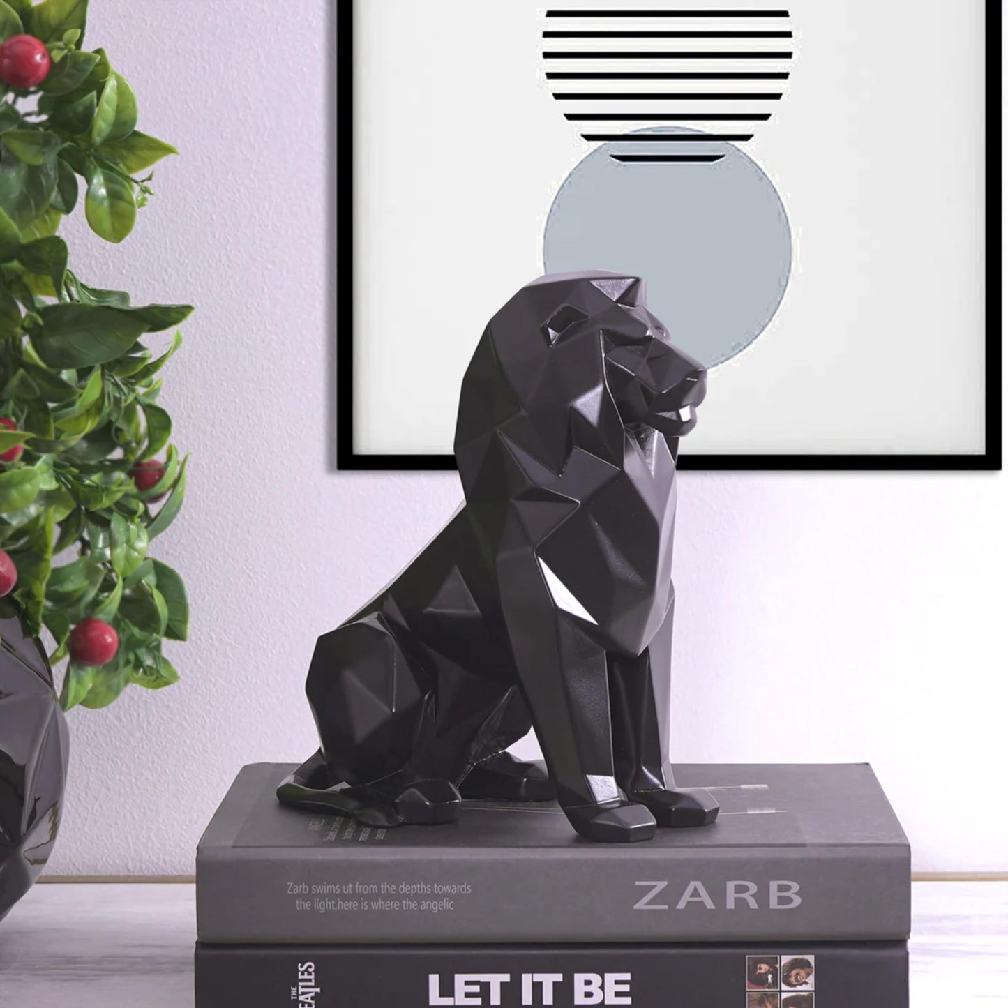 Artarium Geometric Black Lion Statue 7.6 Inch, Modern Resin Lion Figurine for Home Decor, Office Desk, Bookshelf & Coffee Table, Abstract Wildlife Sculpture, Contemporary Interior Decoration Gift