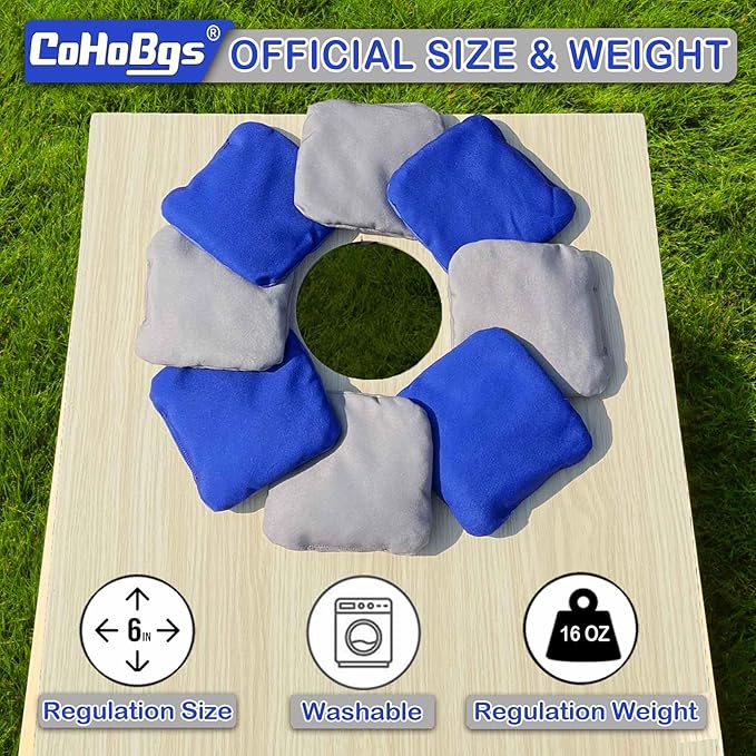 CoHoBgs Corn Hole Bags Set 8, Professional Cornhole Bags Dual-Sided Slick & Stick Resin Filled Suede and Duck Canvas Bean Bag for Cornhole Game Includes Carry Case