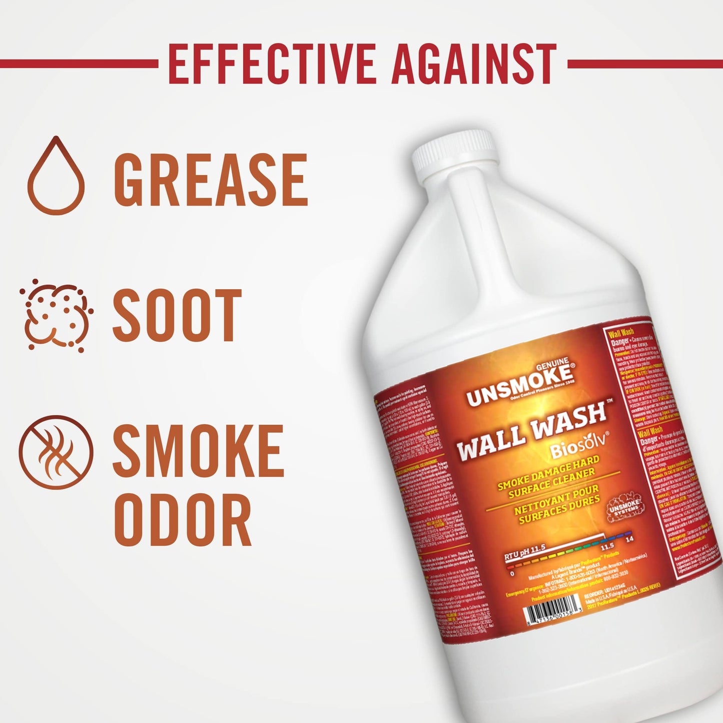 Unsmoke Wall Wash with Biosolv, Multipurpose Degreaser for Walls and Smoke Damage, Hard Surface Cleaner, 1-Gal Bottle
