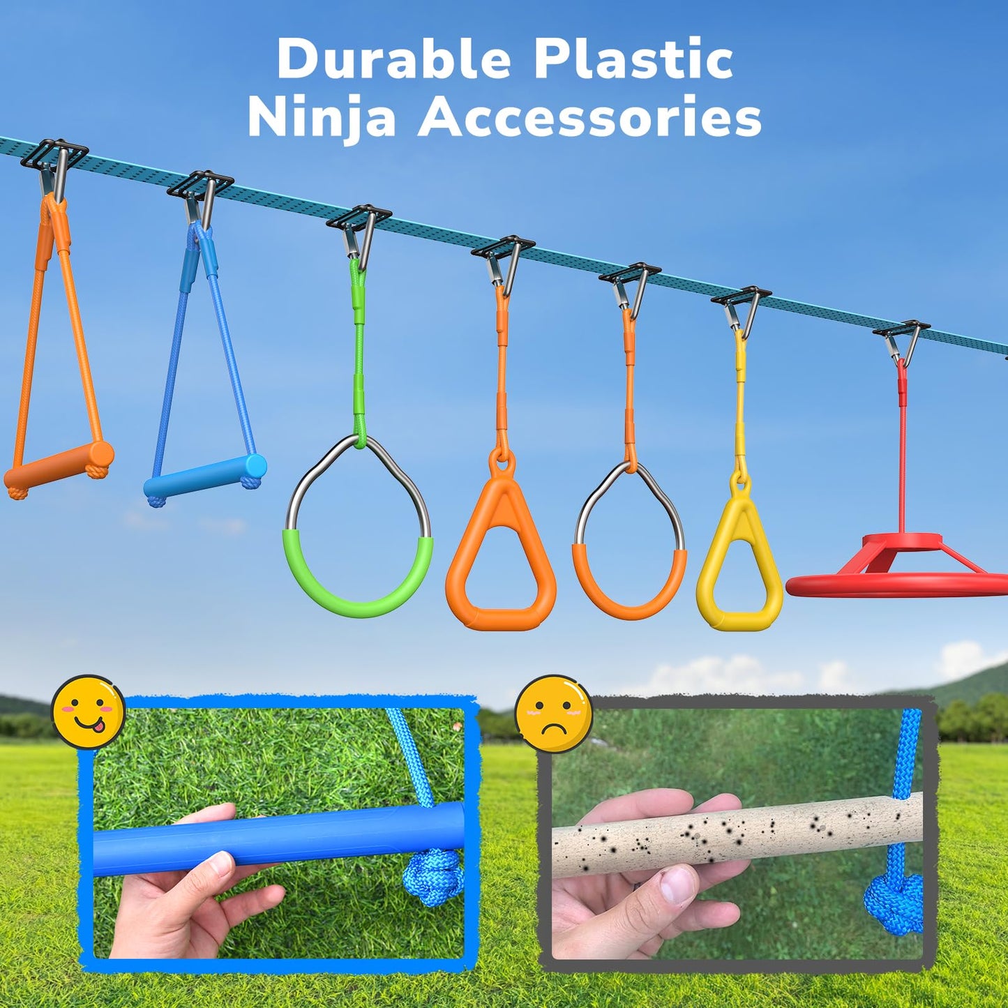 Hapfan 50 FT Ninja Warrior Obstacle Course Swing Set for Kids with Weather-Proof Accessories, Outdoor Playset with Monkey Bars for Backyard