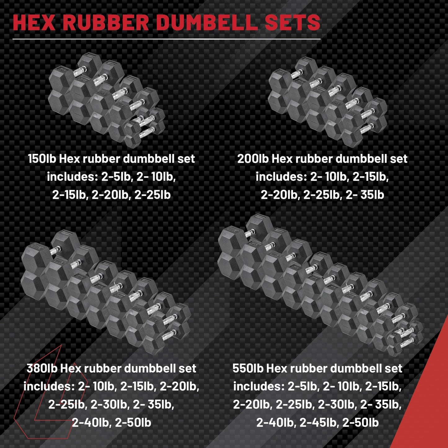 Lifeline Hex Dumbbells – Premium Quality, Low Odor, and Ergonomic Knurled Handle, 65 lb