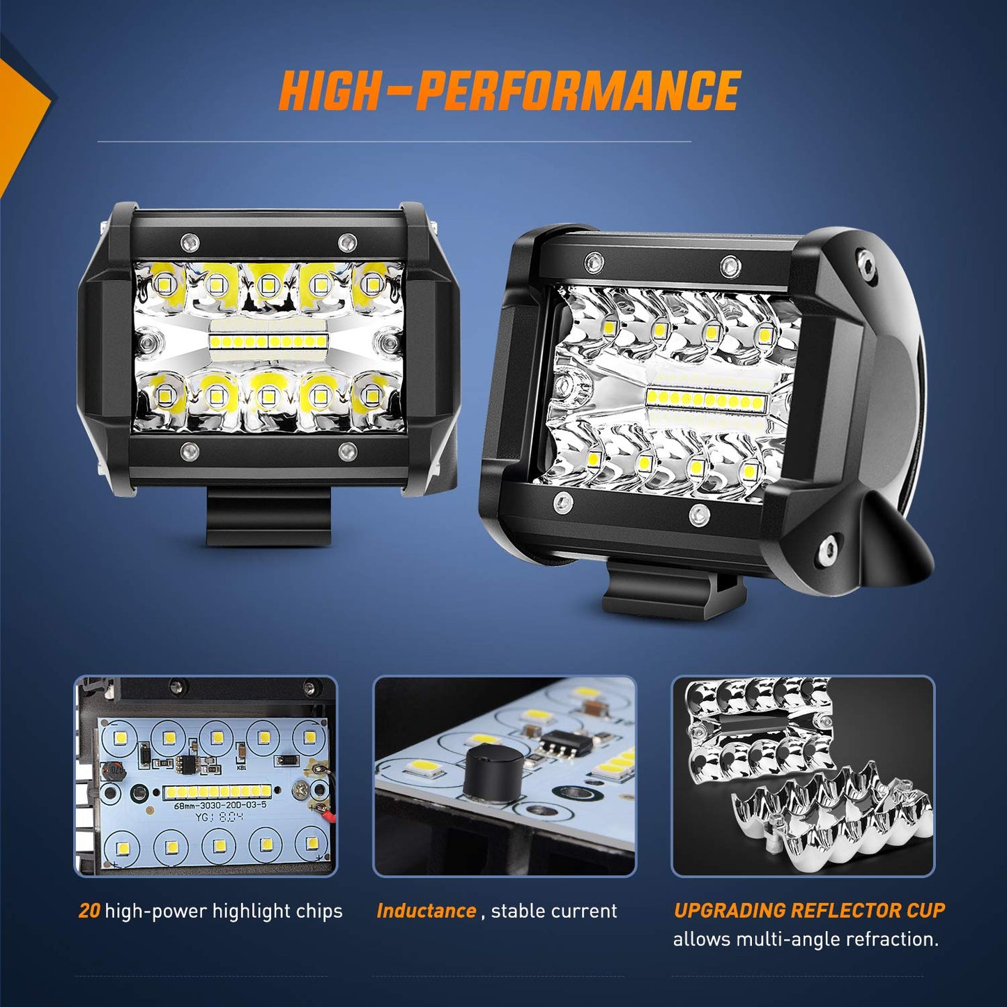 Nilight 42Inch LED Light Bar 2Pcs 4Inch 60W Spot Flood Lights Pods Off Road DrivingWork Lighting with 14AWG Wiring Harness Kit-3 Leads for Truck Tractor Pickup Boat SUV ATV UTV Car Van Camper