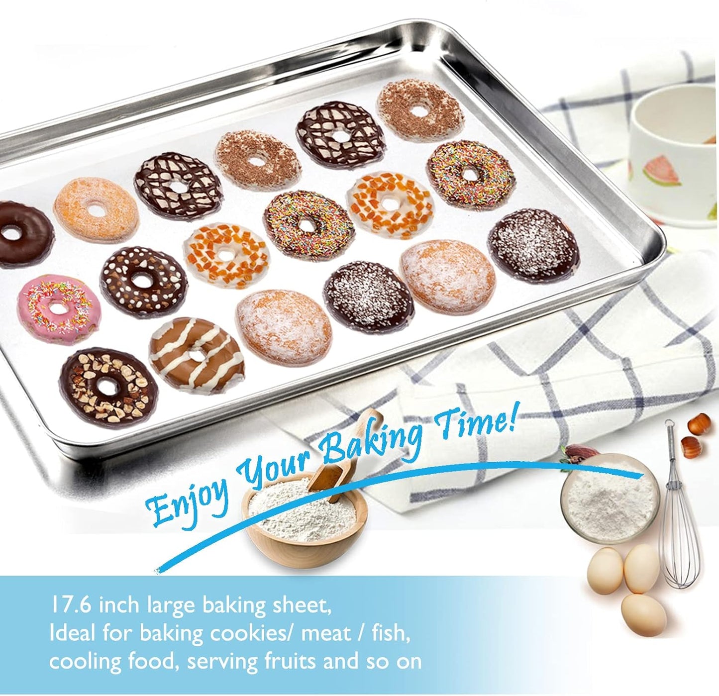 TeamFar Stainless Steel Baking Sheet - Large 17.6” x 13” Cookie Tray | Non-Toxic, Rust-Free & Dishwasher Safe