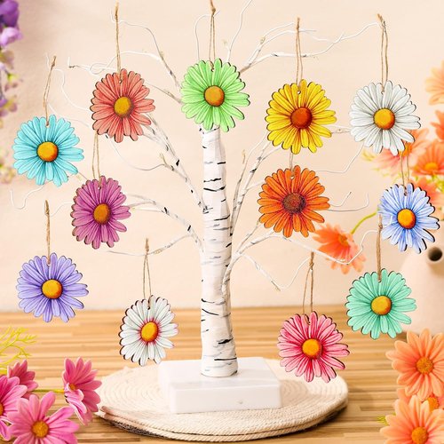 Maitys 36 Pcs Spring Flower Ornaments - Hawaiian Wooden Hibiscus & Daisy Decor for Parties