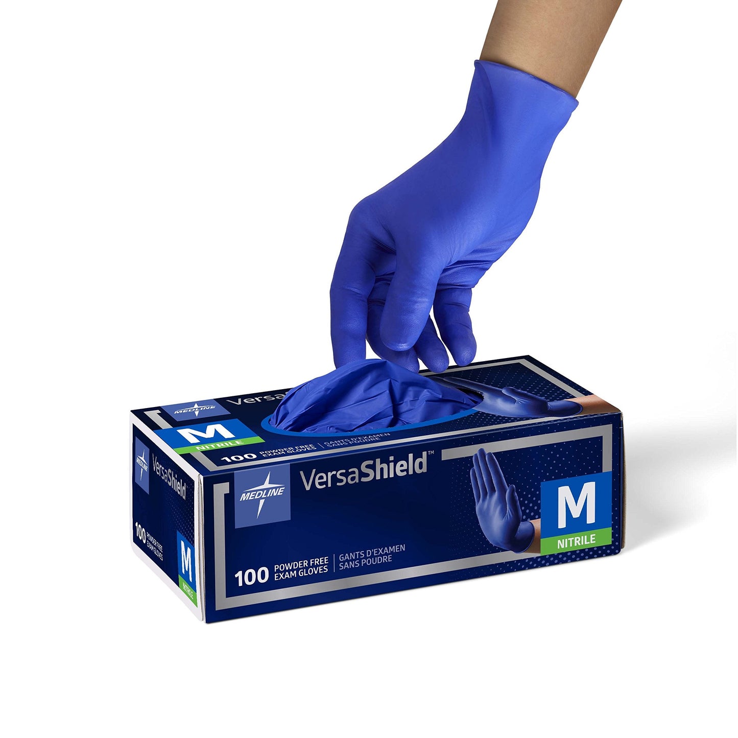 Medline VersaShield Nitrile Exam Gloves, 100 Count, Medium, Powder Free, Disposable, Not Made with Natural Rubber Latex, Thicker Glove for Extra Barrier Protection