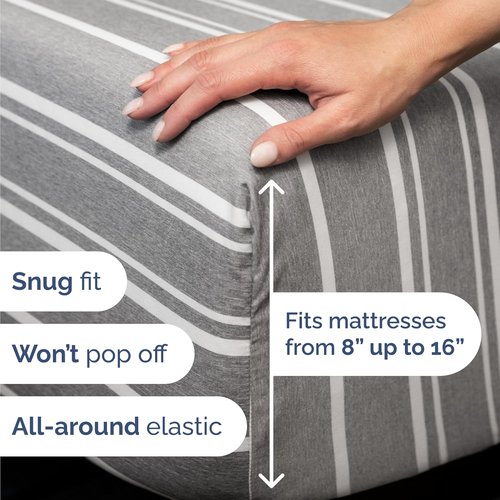 Comfy Twin Size 3-Piece Sheet Set - Breathable & Cooling Hotel Luxury Bedding - Soft, Wrinkle-Free Grey Stripes