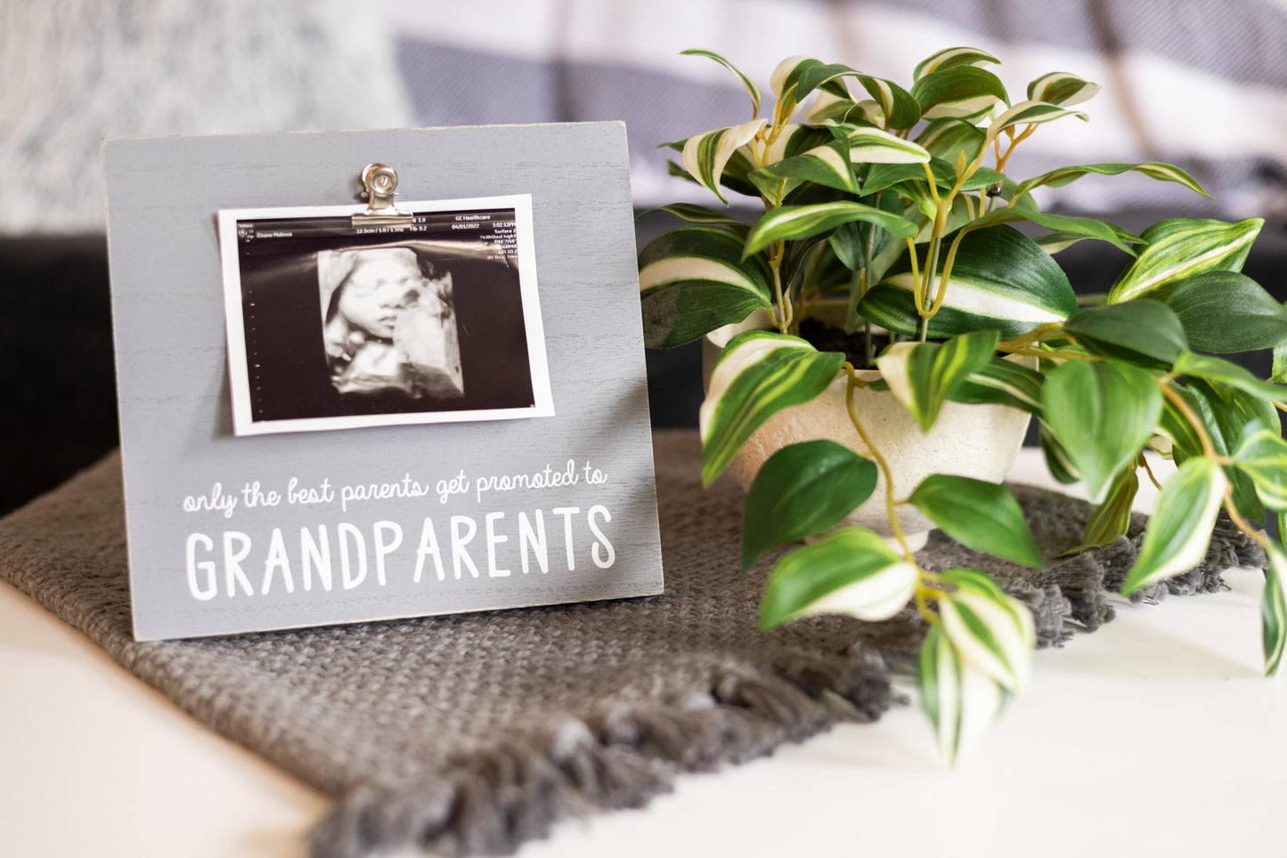 Pearhead Grandparents Pregnancy Announcement Sonogram Picture Frame, Ultrasound Photo Gift and Pregnancy Reveal Keepsake for Grandmothers and Grandfathers, Distressed Gray