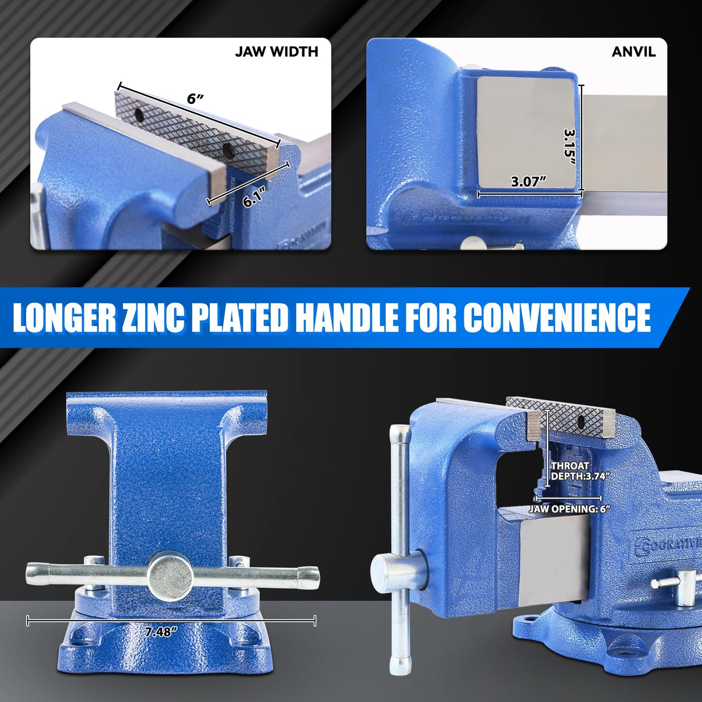 COGNATIVE 6" Heavy-Duty Bench Vise Set Ductile Iron Bench Vise 6 Inch Include Mini Bench Vice Clamp and 6" Vise Jaws