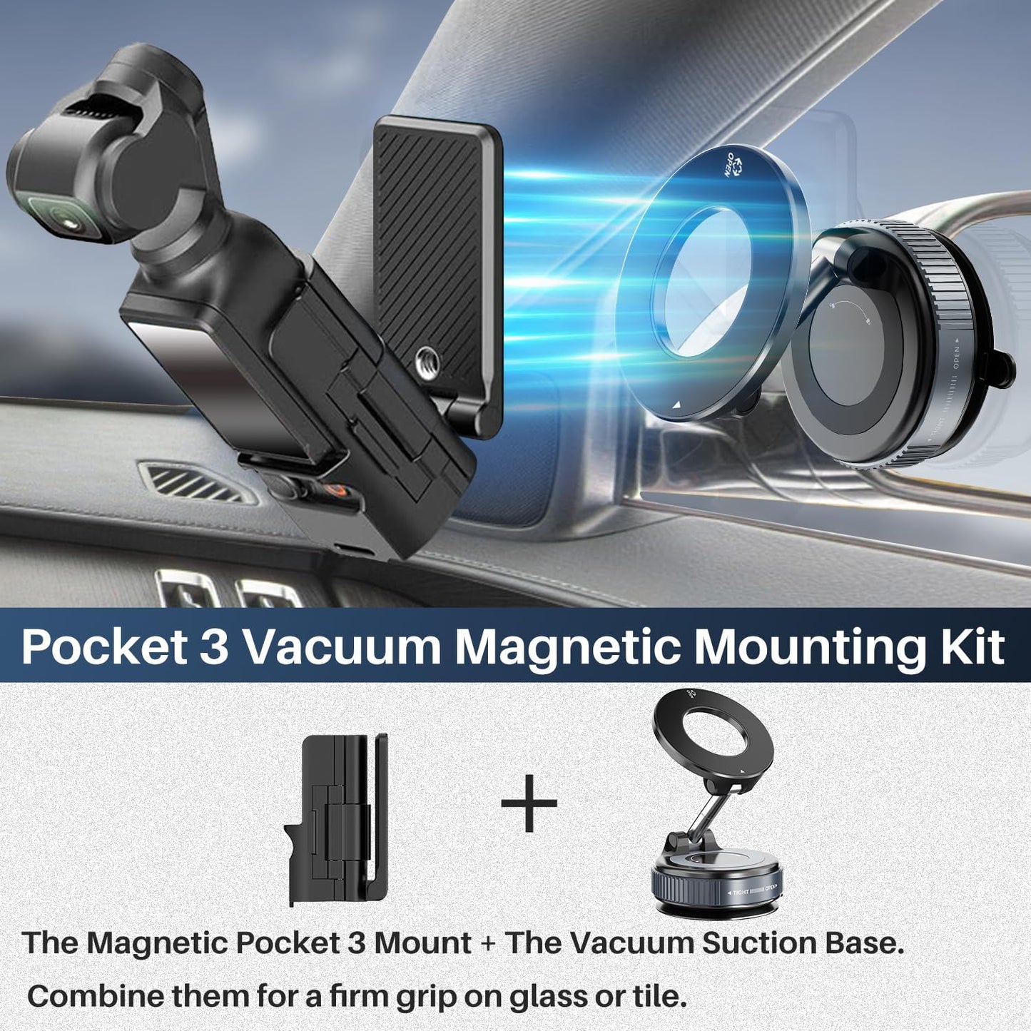 Repmidfer 3, 4 All-in-One Mount Kit for DJI Osmo Pocket Pocket & Phone | Car Windshield Suction & Magnetic Base Combo |