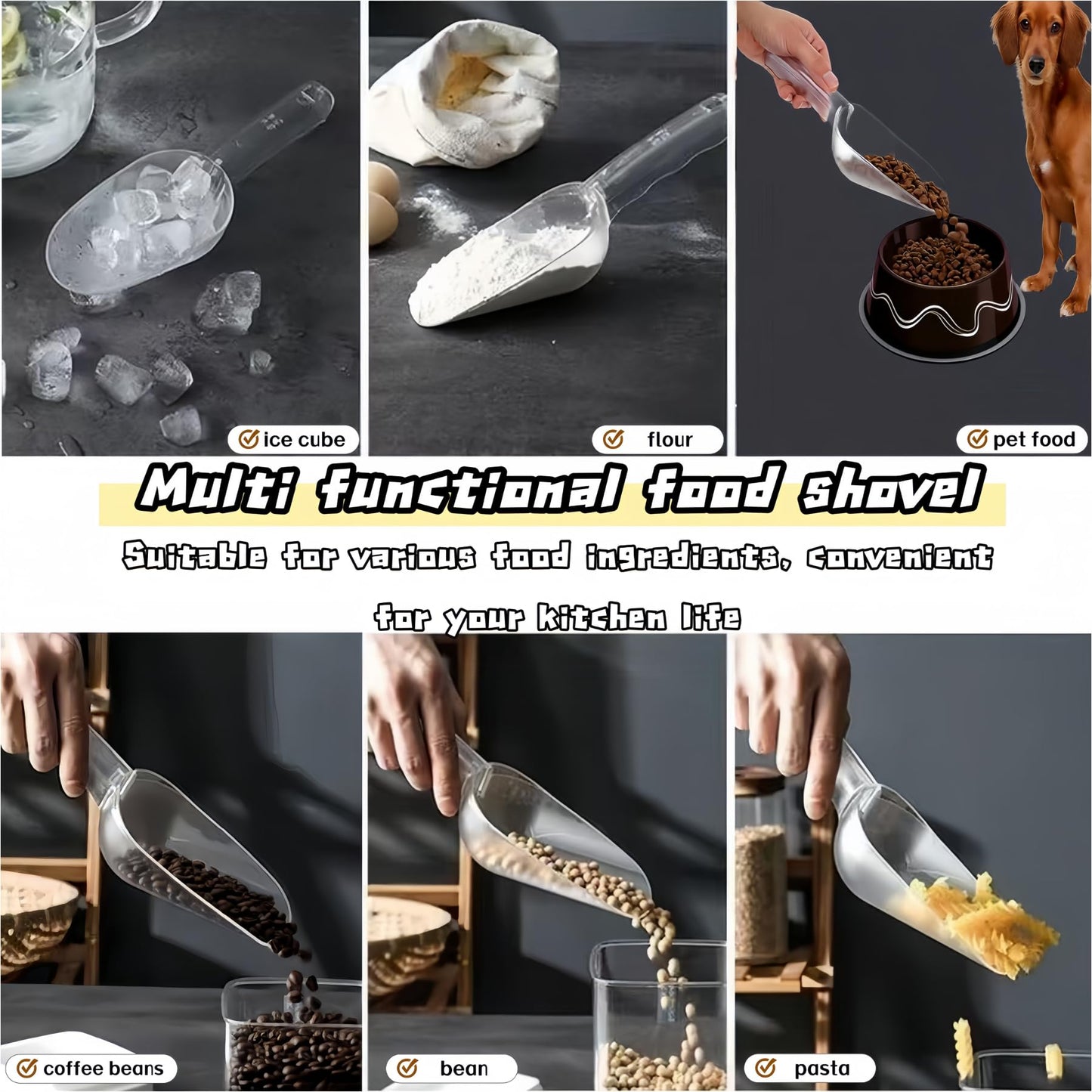 Plastic ice scoop for freezer,ice maker scoop,ice scoopers for ice bucket,Polycarbonate Utility Ice Scoop,12 Oz,Clear,Ergonomic Handle, Applicable to:Ice Maker,Ice Cream,Pets Food,Coffee Beans(1 pcs)M