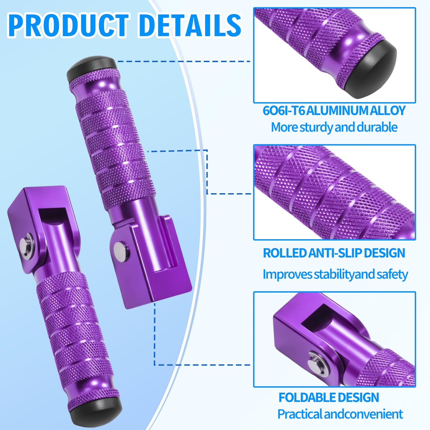 M8 Anti-Skid CNC Universal Motorcycle Foot Pegs Degree Foldable Footpegs Footrest,Upgrade Passenger Pedal For Mini Bike Dirt Pit Bike Electric Car Motorbike Honda Suzuki Yamaha Kawasaki (Purple)