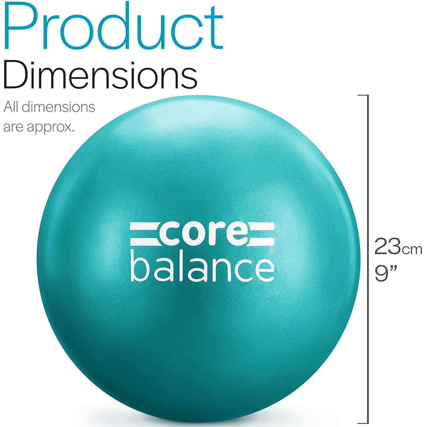 Core Balance 9 Inch Anti Burst Pilates Ball with Inflation Tube, Mini Exercise Ball for Yoga, Barre, Stretching and Core Stability Workout (Teal)