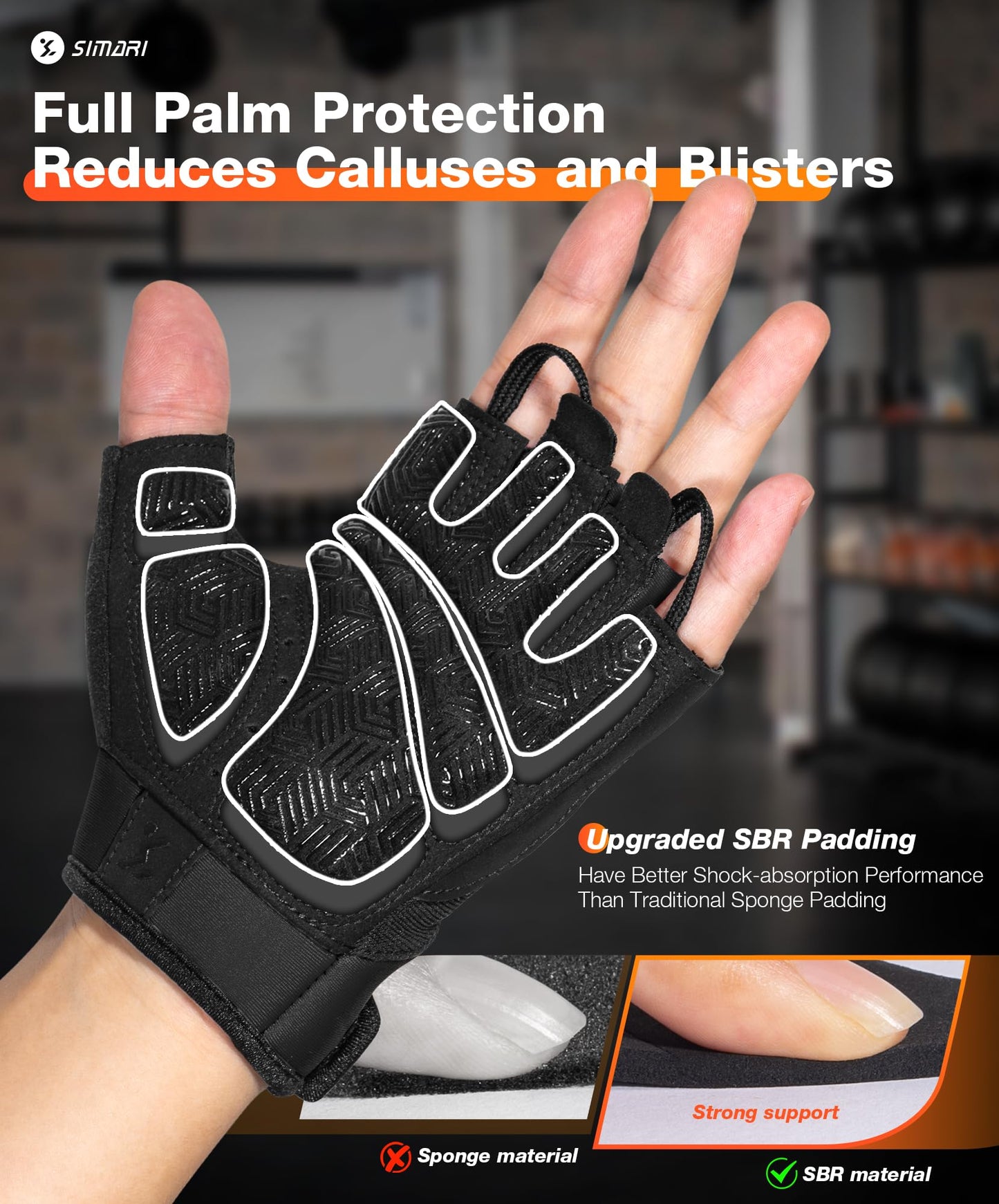 SIMARI Breathable Workout Gloves for Men & Women, Weight Lifting Gloves with Padded, Grip, Full Palm Protection, Gift for Gym Exercise, Cycling, Weightlifting Training, Fitness, Black, Size M