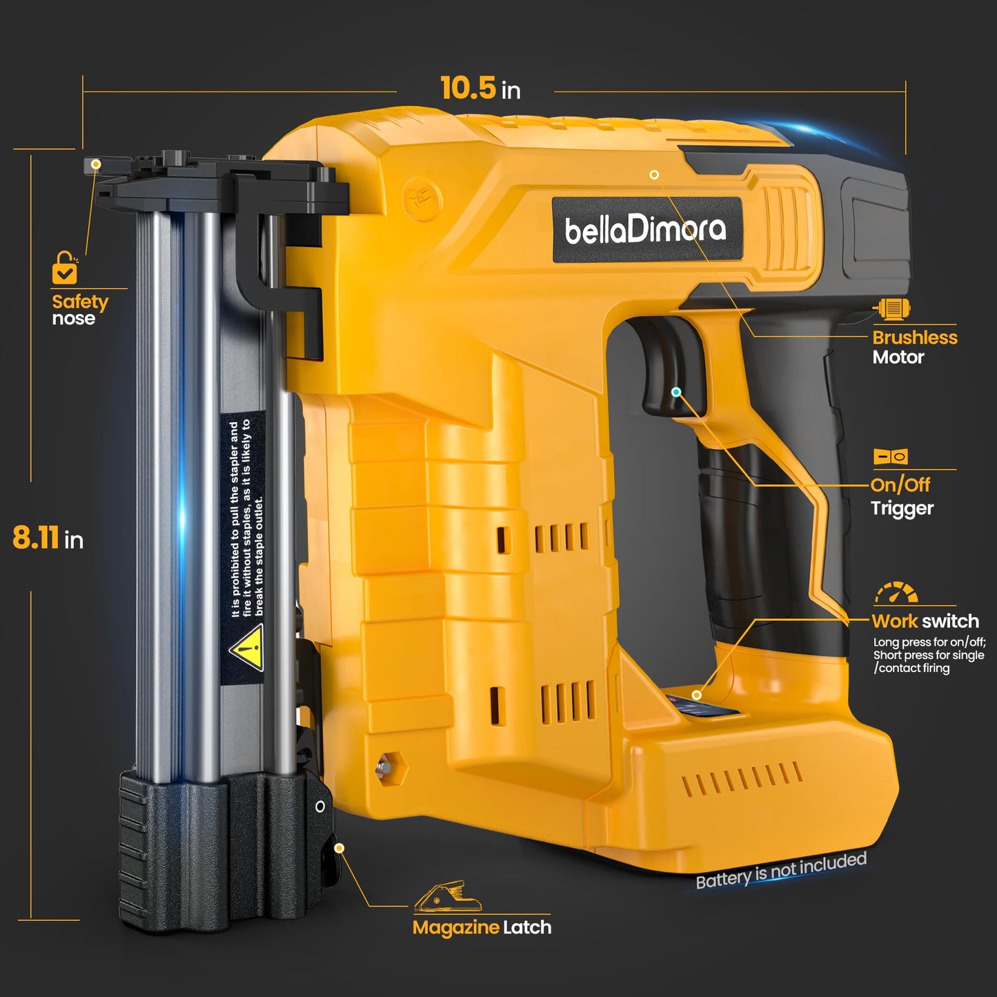 18GA Cordless Brad Nailer & Staple Gun - Compatible with Dewalt 20V Battery - 2-in-1 Brushless Nail Gun with 1000 Nails & Staples - Professional Home Improvement Tool(No Battery)