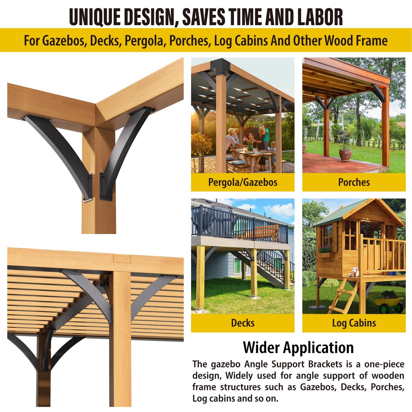 AECXM Heavy Duty 2''x4'' (Actual: 1.5''x3.2'') Arc 45° Angle Support Brackets, for gazebos, Decks, porches, Log Cabins and Other Wood Frame Degree Angle Pergola (8-Bracket)