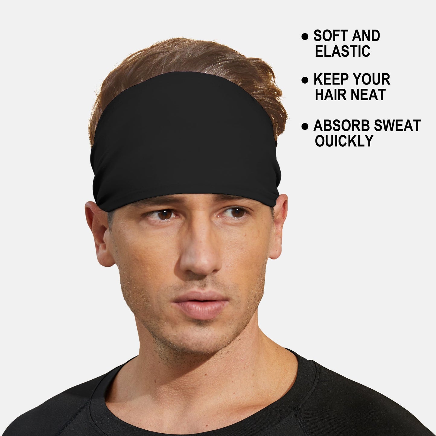 VIMPEP Sports Headbands for Men Sweatband Workout Headband for Running,Basketball,Tennis,Yoga Fitness Stretchy Quick-Dry Hairband for Unisex Black,Dark Grey, Green, Sky Blue, Brown, Gray