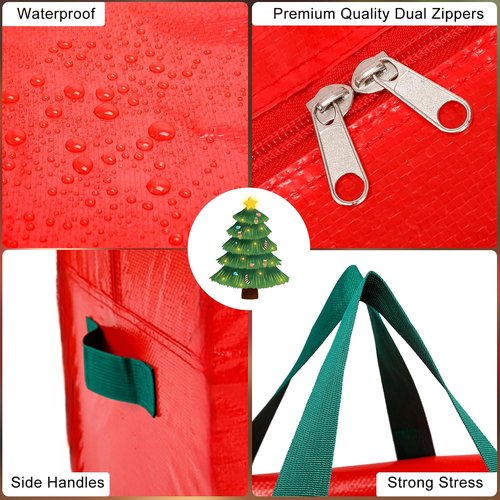 KRYSTY Christmas Tree Storage Bag - Waterproof Zippered Bag for 7.5 Ft Holiday Tree | Durable Red Design
