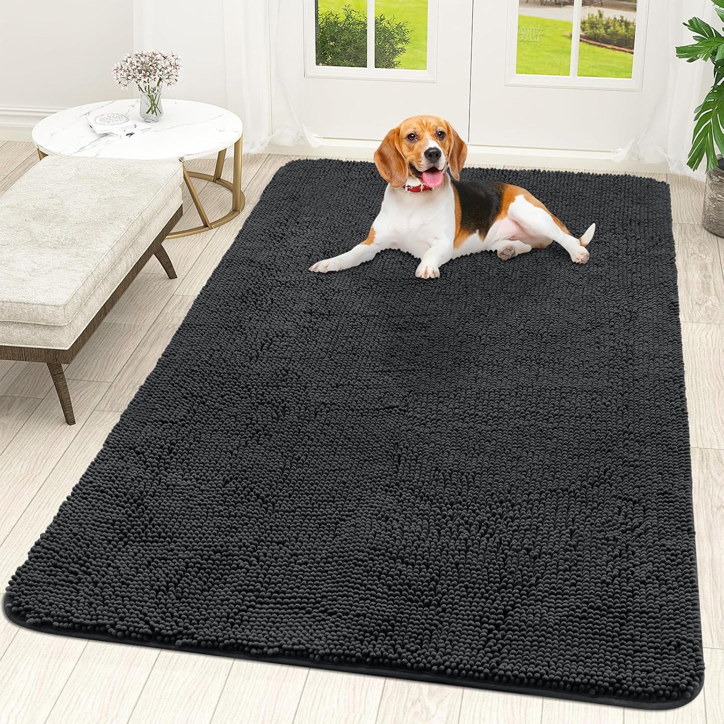 OLANLY Dog Door Mat - Absorbent Non-Slip Mud Mat for Indoor Use | Quick Dry Chenille, 59x35, Dark Grey