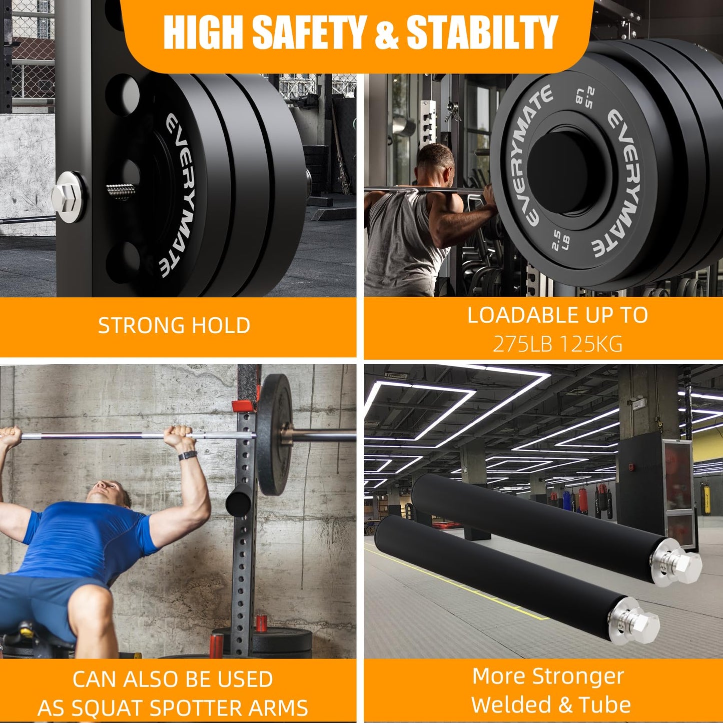EVERYMATE Weight Plate Holder: Power Rack Attachments Weight Plate Holder Storage for 2 inch Olympic Plates, 2x2 3x3 2x3 Power Cage Accessories for 1 inch holes (4 Pack)