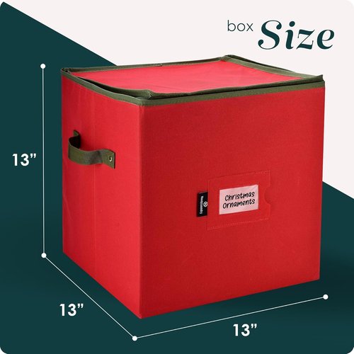 Handy Laundry Christmas Ornament Storage - Holds Up to 64 Ornaments | Adjustable Dividers & Zippered Top (Red)