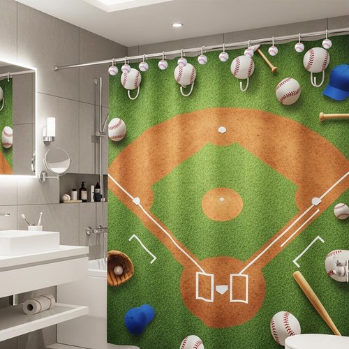 CTOHN 12PCS Baseball Shower Curtain Hooks, Sports Stainless Steel Decorative Shower Hangers Rings for Bathroom Decor